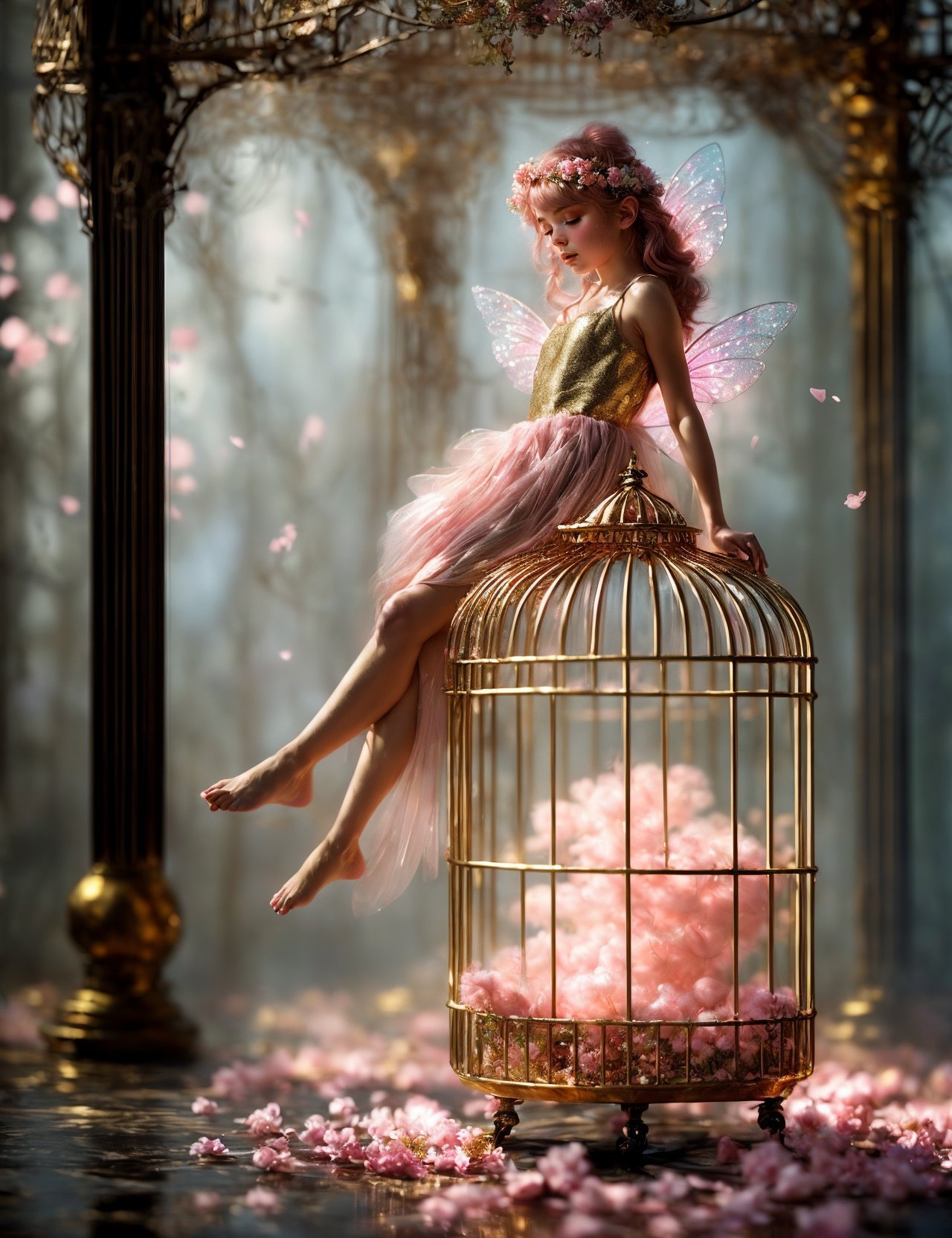 06140-1857612142-a very beautiful (little fairy) in a pink dress made of glowing petals is sitting in a ((golden forged cage)), trend on artstati.jpg